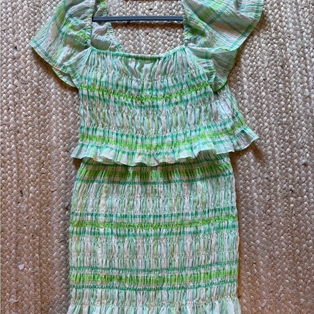 Zara Striped Green and White Smocked Dress